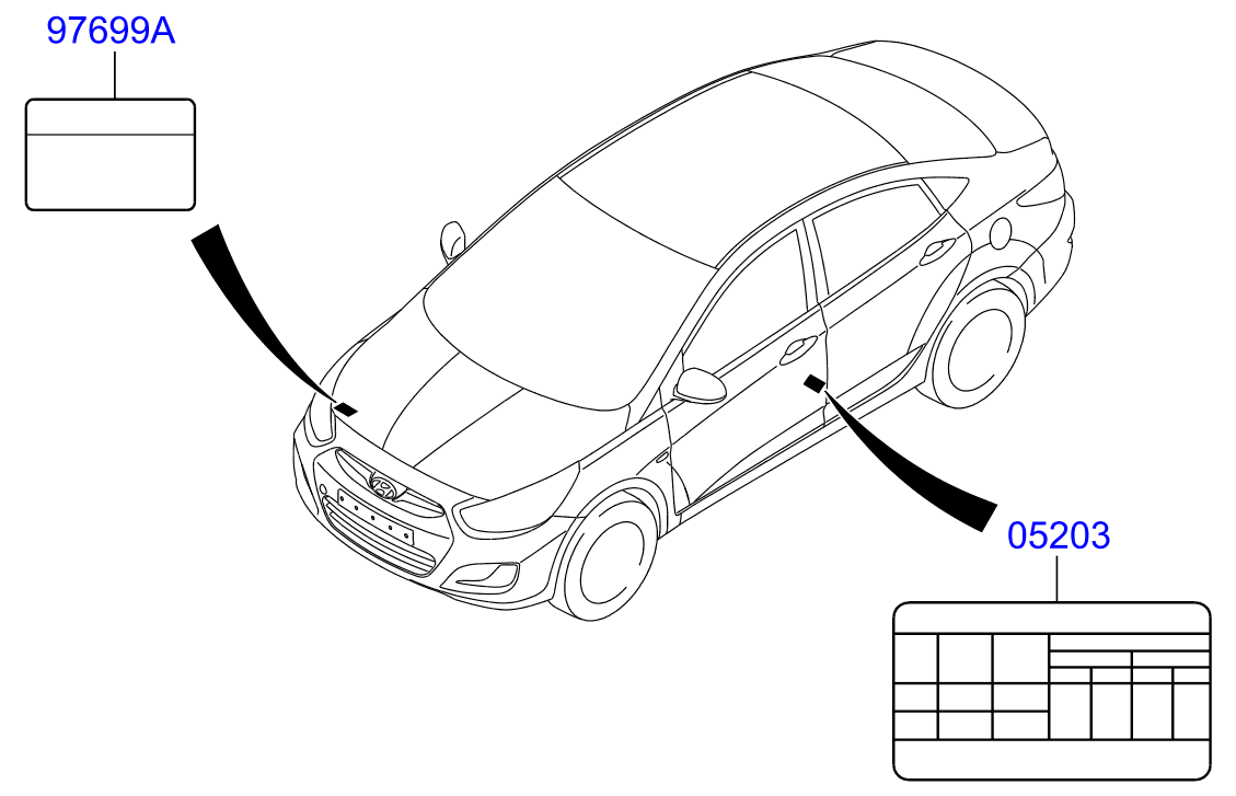 Запчасти HYUNDAI ACCENT 15 (2014-) группы кузовная - подгруппы лейбл —  05052A21