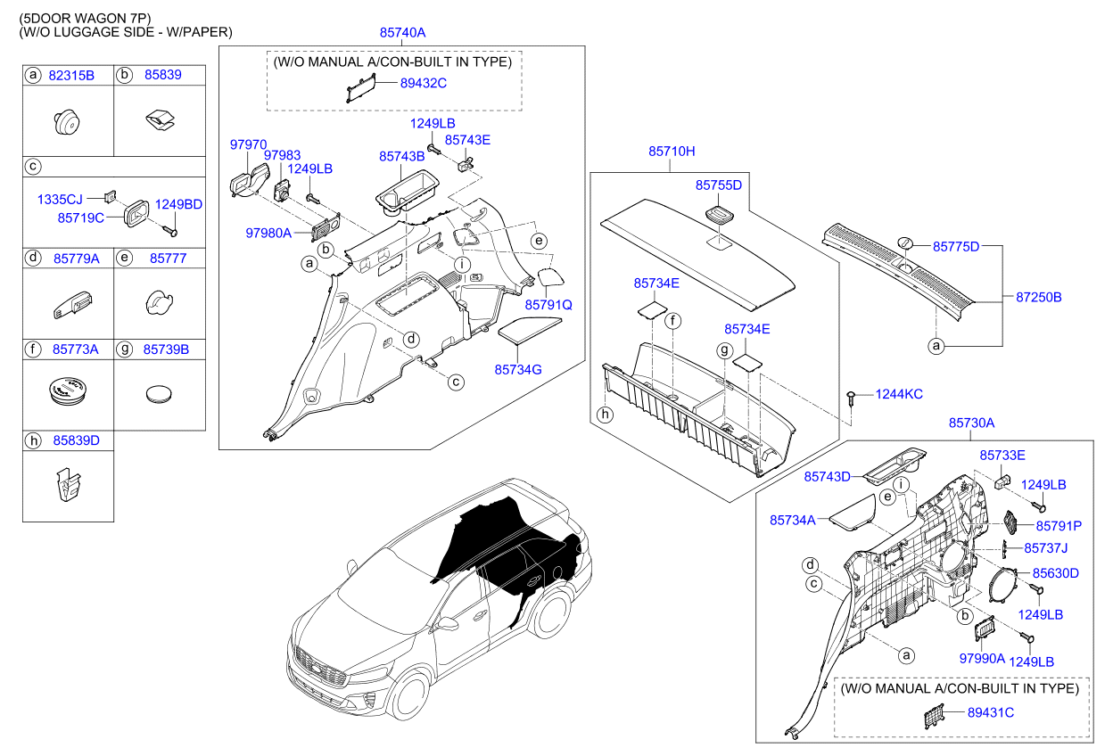 Запчасти KIA SORENTO 18 (GEORGIA PLANT-CAN) (2018-) группы код отделки -  подгруппы багажное отделение — 8485712